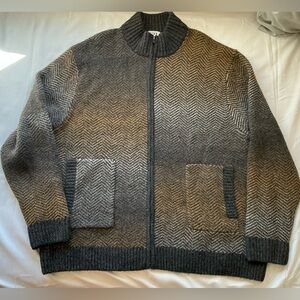 ROWM Full Zip Chevron pattern Wool Blend Gray & Gold Sweater Men’s size XXL